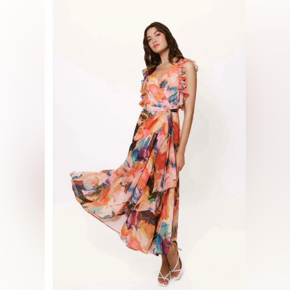 Hutch Multicolor Floral Watercolor Midi Dress